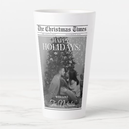 Newspaper What A Year Black White Photo Christmas Latte Mok (Voorkant)