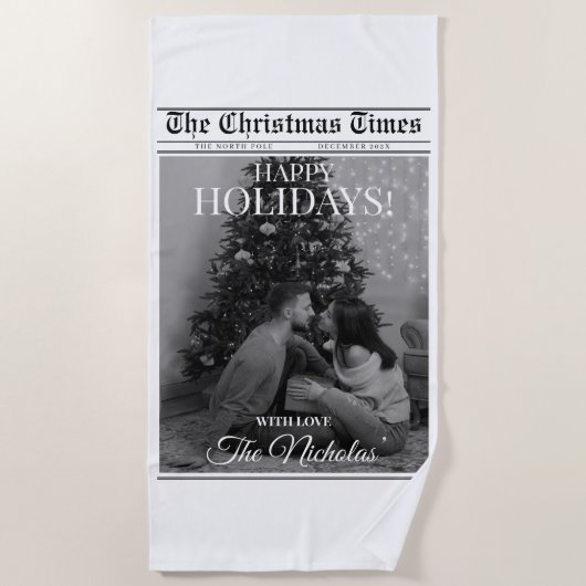 Newspaper What A Year Black White Photo Christmas Strandlaken (Voorkant)