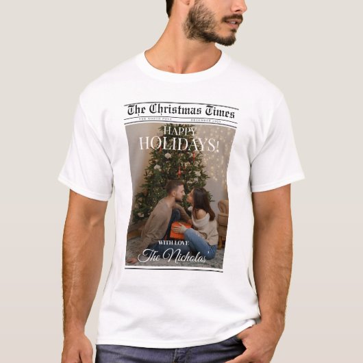 Newspaper What A Year Black White Photo Christmas T-shirt (Voorkant)