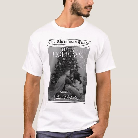 Newspaper What A Year Black White Photo Christmas T-shirt (Voorkant)