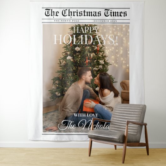 Newspaper What A Year Black White Photo Christmas Wandkleed (In situ)
