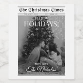 Newspaper What A Year Black White Photo Christmas Wijn Etiket (Enkel label)
