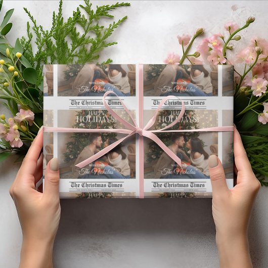 Newspaper What A Year Holiday Photo Christmas Cadeaupapier