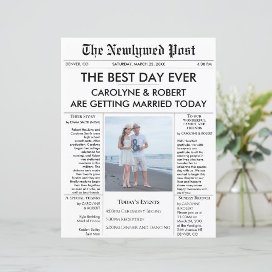 Newspapier Wedding Programme (Staand voorkant)