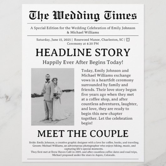 Newspapier Wedding Programme Flyer (Voorkant)