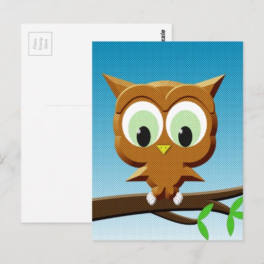 Newsprint Cartoon Owl Briefkaart (Voorkant / Achterkant)