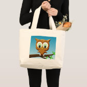 Newsprint Cartoon Owl Grote Tote Bag (Voorkant (product))