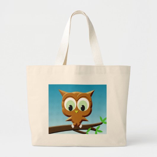 Newsprint Cartoon Owl Grote Tote Bag (Voorkant)