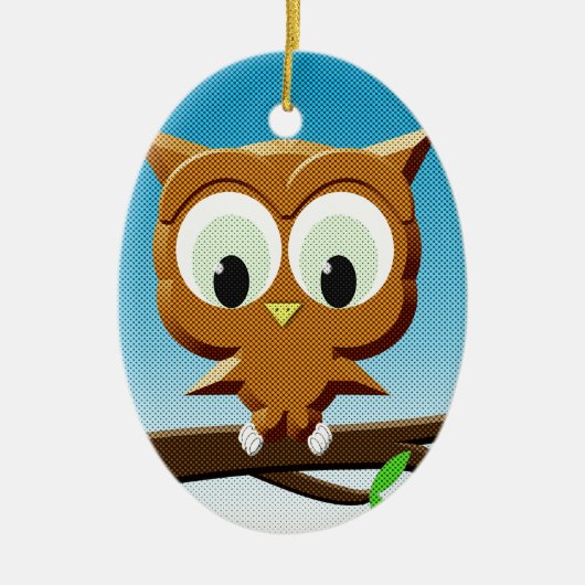 Newsprint Cartoon Owl Keramisch Ornament (Voorkant)
