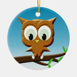 Newsprint Cartoon Owl Keramisch Ornament