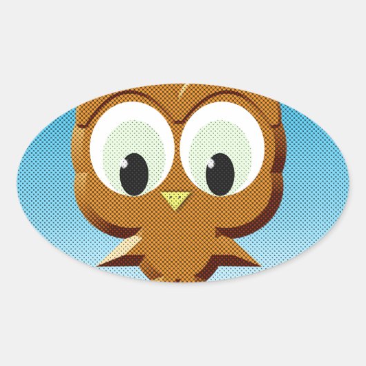 Newsprint Cartoon Owl Ovale Sticker (Voorkant)