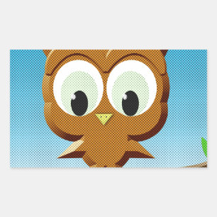 Newsprint Cartoon Owl Rechthoekige Sticker