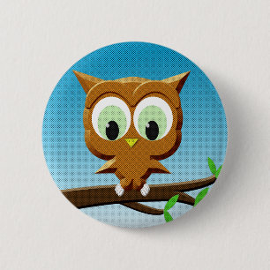 Newsprint Cartoon Owl Ronde Button 5,7 Cm