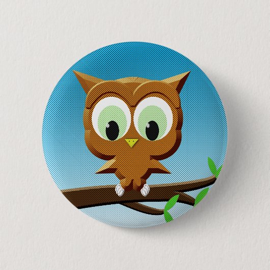 Newsprint Cartoon Owl Ronde Button 5,7 Cm (Voorkant)
