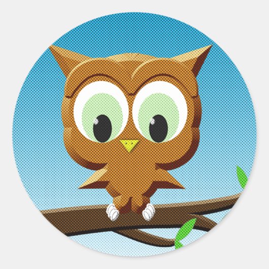 Newsprint Cartoon Owl Ronde Sticker (Voorkant)