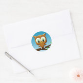 Newsprint Cartoon Owl Ronde Sticker (Envelop)
