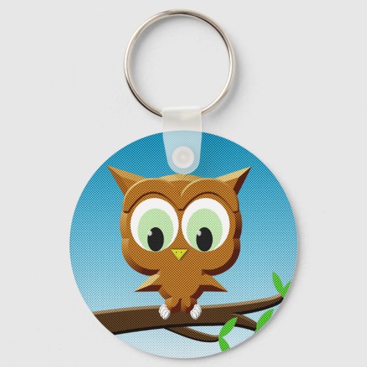 Newsprint Cartoon Owl Sleutelhanger (Voorkant)