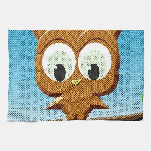 Newsprint Cartoon Owl Theedoek (Horizontaal)