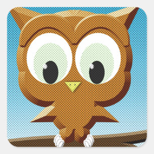 Newsprint Cartoon Owl Vierkante Sticker