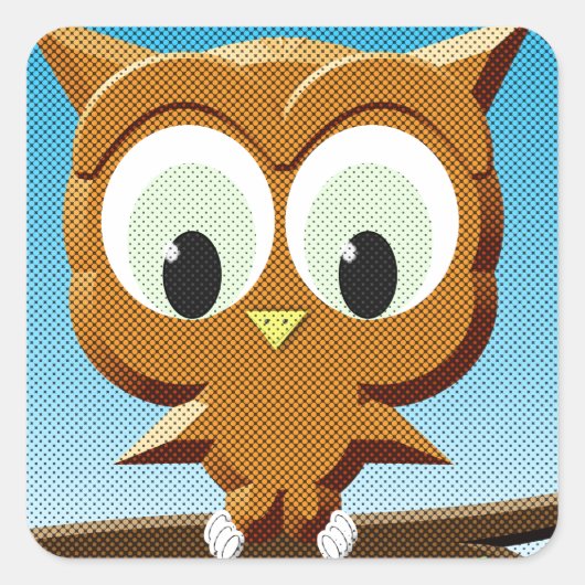 Newsprint Cartoon Owl Vierkante Sticker (Voorkant)