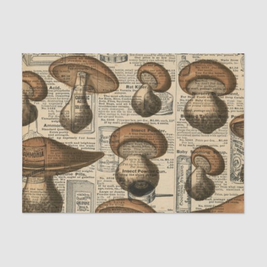  Newsprint en paddenstoel Tissuepapier (Voorkant)