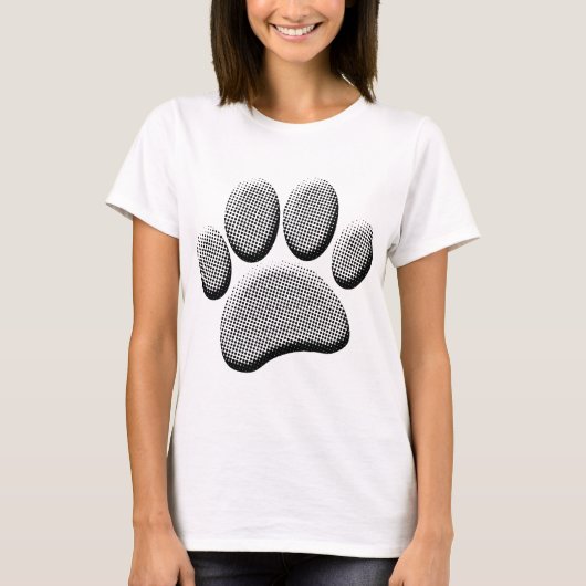 Newsprint Halftone Cartoon Dog Paw Prints T-shirt (Voorkant)