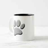 Newsprint Halftone Cartoon Dog Paw Prints Tweekleurige Koffiemok (Voorkant links)