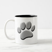 Newsprint Halftone Cartoon Dog Paw Prints Tweekleurige Koffiemok (Links)