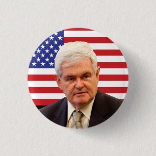 Newt Gingrich & Amerikaanse vlag Ronde Button 3,2 Cm