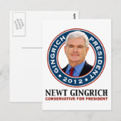 Newt Gingrich Conservative for President Briefkaart (Voorkant / Achterkant)