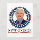 Newt Gingrich Conservative for President Briefkaart (Voorkant)