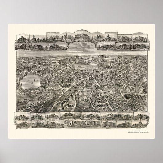 Newton Center, MA Panoramic Map - 1897 Poster (Voorkant)