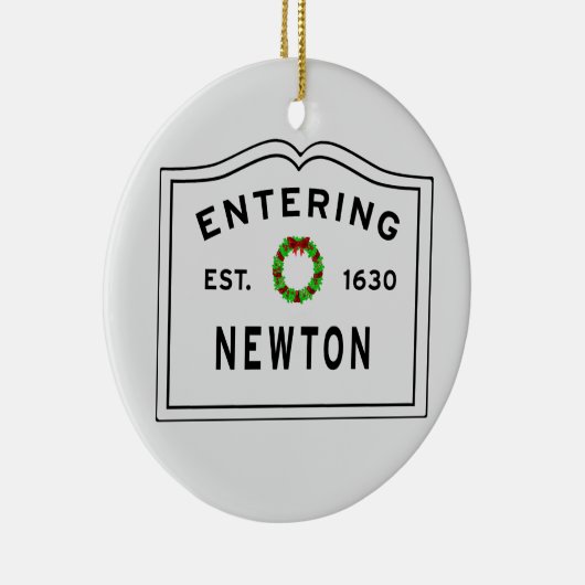 Newton, MA Holiday Wreath Ceramic Ornament (Rechts)