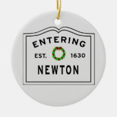 Newton, MA Holiday Wreath Ceramic Ornament (Voorkant)