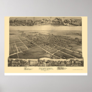Newtown, PA Panoramic Map - 1893 Poster