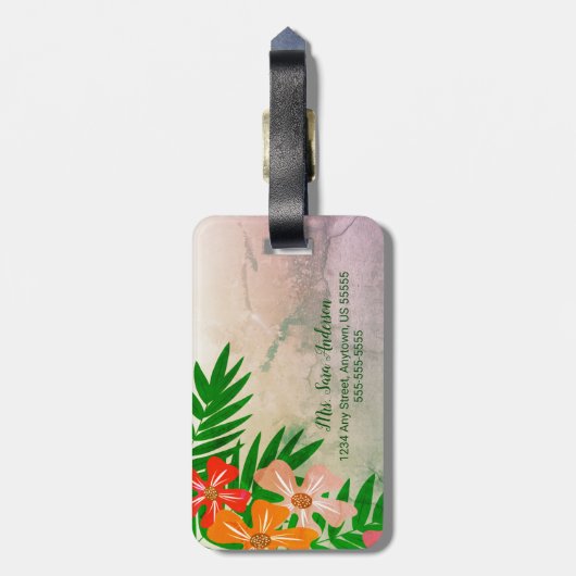 Newywed Mrs. Wife Tropical Flowers Bagagelabel (Achterkant verticaal)