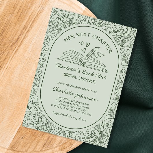 Next Chapter Book Club Sage Green Bridal Shower Kaart
