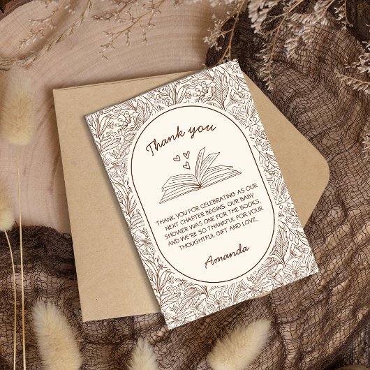 Next Chapter Book Floral Brown Bridal Shower Bedankkaart