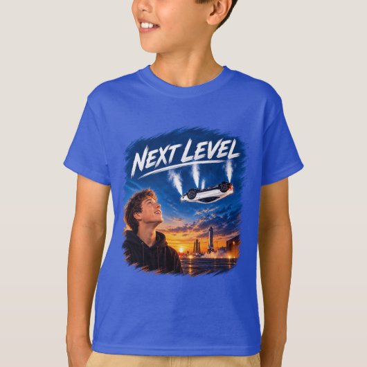 Next Level - Space Car Launch Grafische T-shirt (Voorkant)