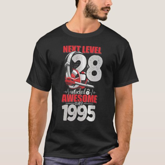 Next Level Unlocked 28 jaar oude jongen 1995 Heads T-shirt (Voorkant)