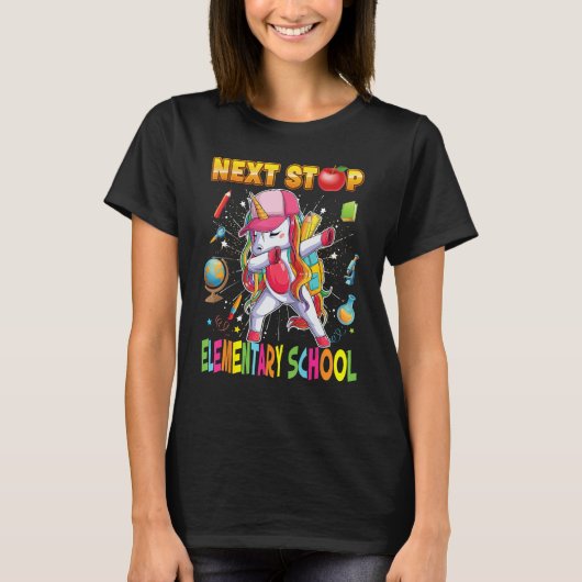 Next Stop Elementary School Dabbing Unicorn Teache T-shirt (Voorkant)
