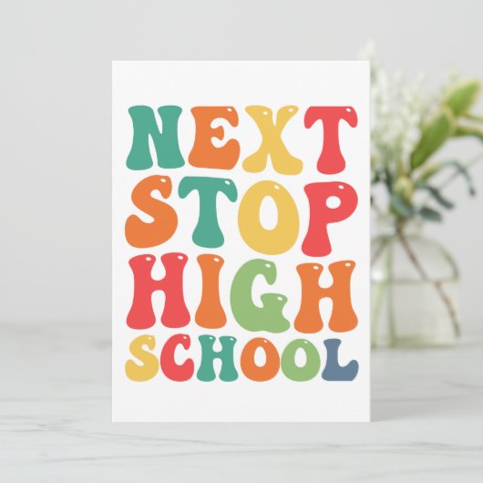 Next Stop High School Funny Groovy Afstuderen Kaart (Staand voorkant)