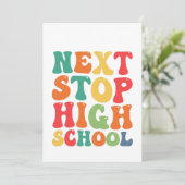 Next Stop High School Funny Groovy Afstuderen Kaart (Staand voorkant)