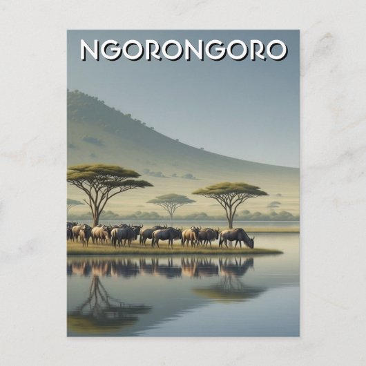 Ngorongoro Tanzania Gnu Briefkaart (Voorkant)