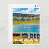Ngorongoro Tanzania Wildebeest Flamingo Briefkaart (Voorkant / Achterkant)