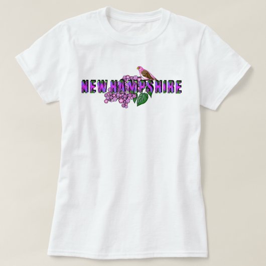 NH State Symbols Purple Finch & Lilacs Argyle T-shirt (Design voorkant)