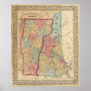 NH, Vermont Map door Mitchell Poster