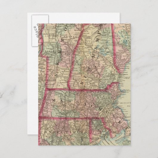 NH, Vt, Massa, RI, Conn Briefkaart (Voorkant / Achterkant)