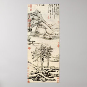 Ni Zan - bomen in een rivierdal in Yu-shan Poster