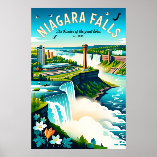 Niagara Falls Canada Retro Reisposter Kunst Poster (Voorkant)